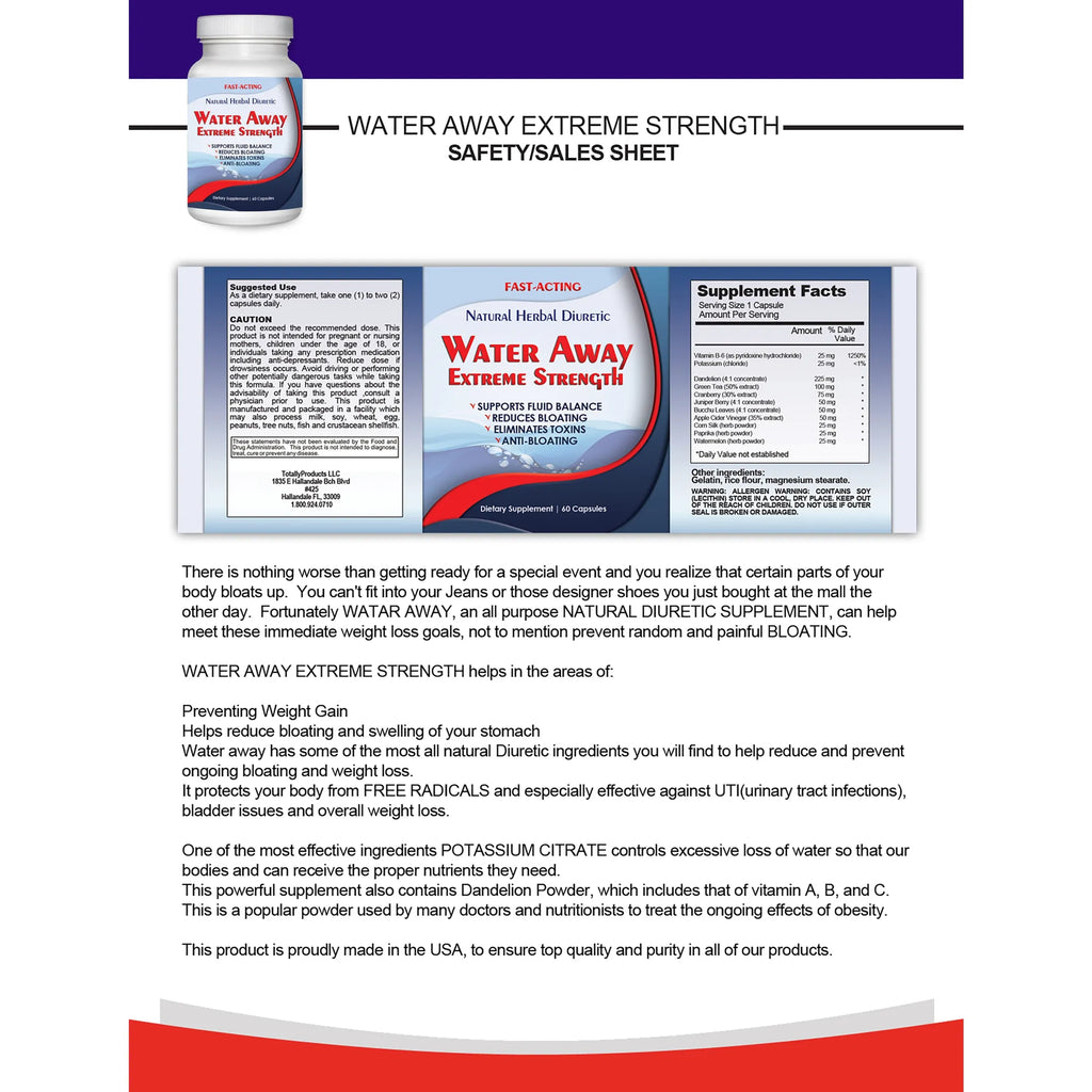 Water Away Natural Diuretic Water Pill (60 Capsules)