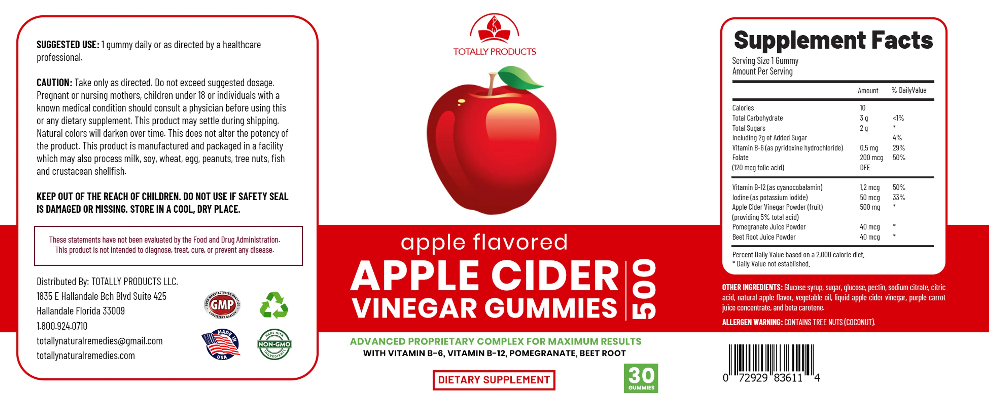 Apple Cider Vinegar Gummies with Pomegranate, Beet Root And Vitamin B6 (3 bottles)