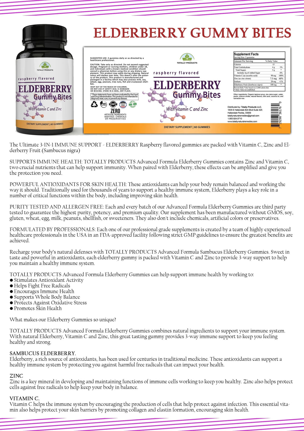 Black Elderberry Gummies Immune Booster with Vitamin C and Zinc (3 bottles)