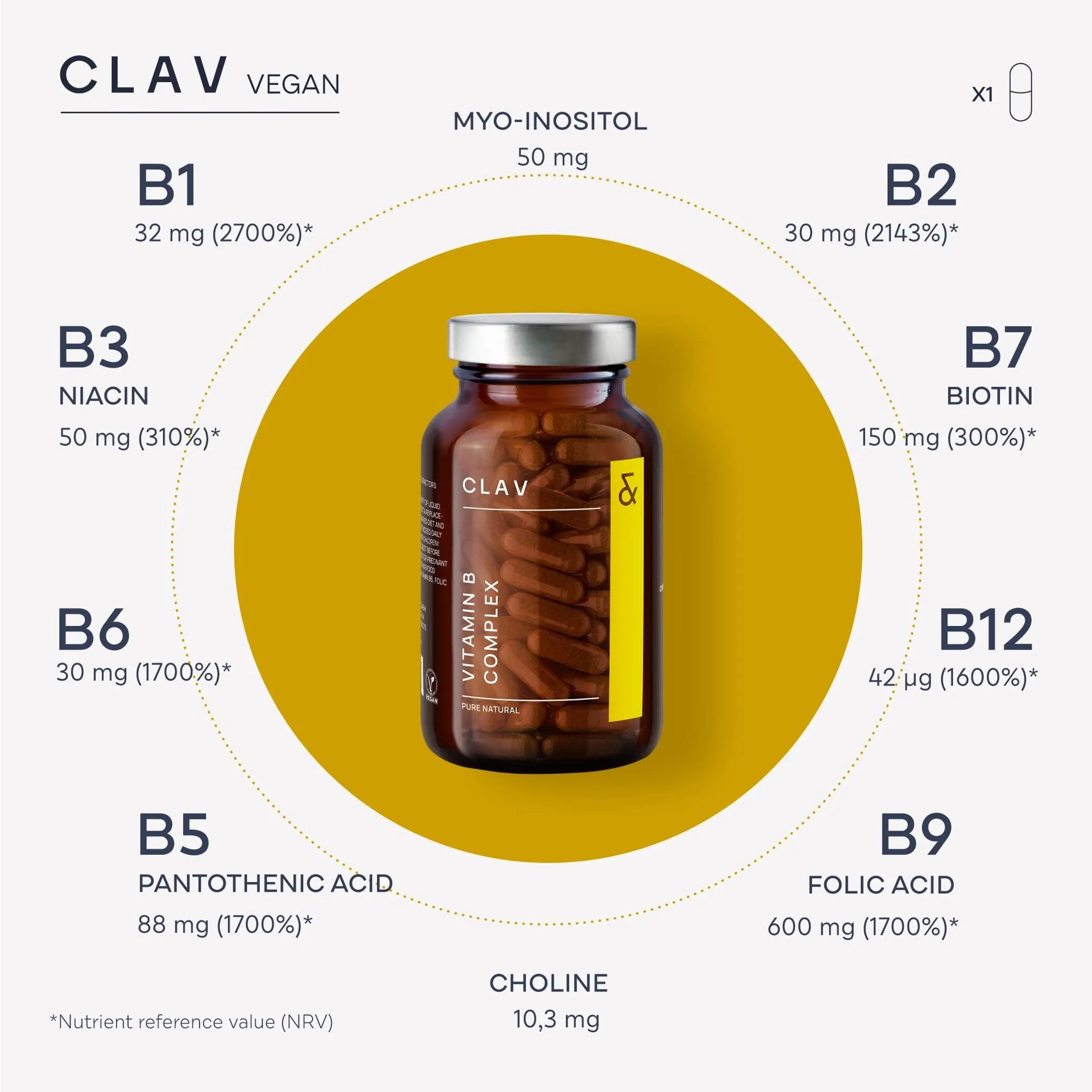 Vitamin B Complex 120 Capsules All 8 B Vitamins with Co Factors Myo Inositol & Choline Supports Energy Metabolism Vegan Made in Germany