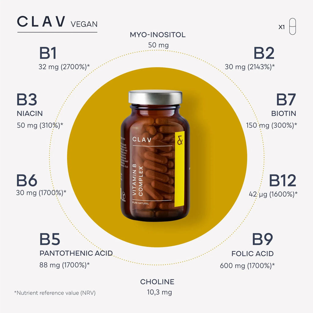 Vitamin B Complex 120 Capsules All 8 B Vitamins with Co Factors Myo Inositol & Choline Supports Energy Metabolism Vegan Made in Germany