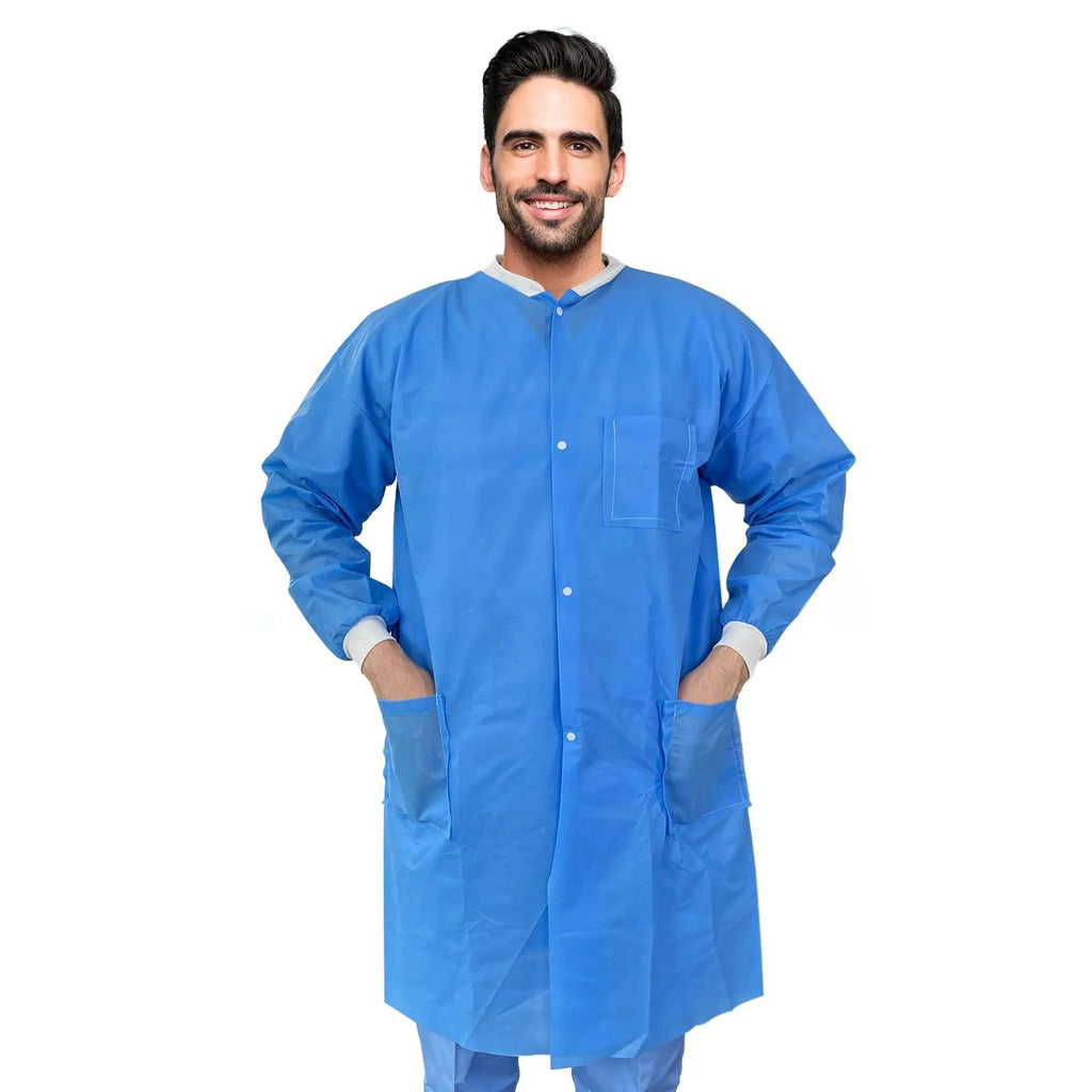 Medical Supply Disposable Lab Coats for Adults Large Blue Medical Disposable Clothing 10 Pack Splash Proof SMS 40 GSM Lab Coats Disposable with Long S