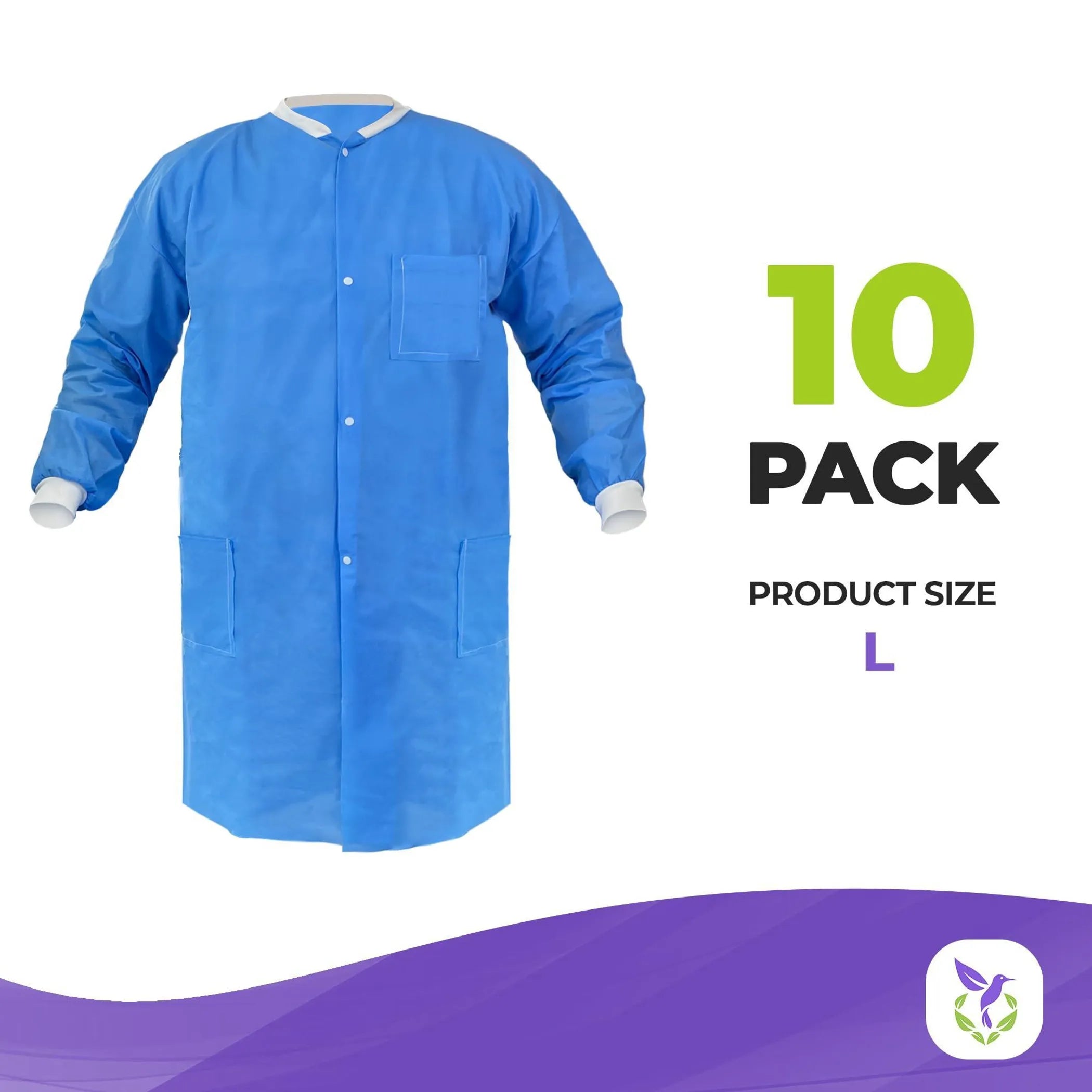 Medical Supply Disposable Lab Coats for Adults Large Blue Medical Disposable Clothing 10 Pack Splash Proof SMS 40 GSM Lab Coats Disposable with Long S