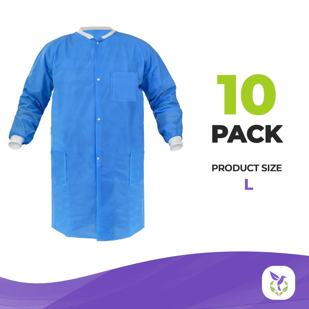 Medical Supply Disposable Lab Coats for Adults Large Blue Medical Disposable Clothing 10 Pack Splash Proof SMS 40 GSM Lab Coats Disposable with Long S