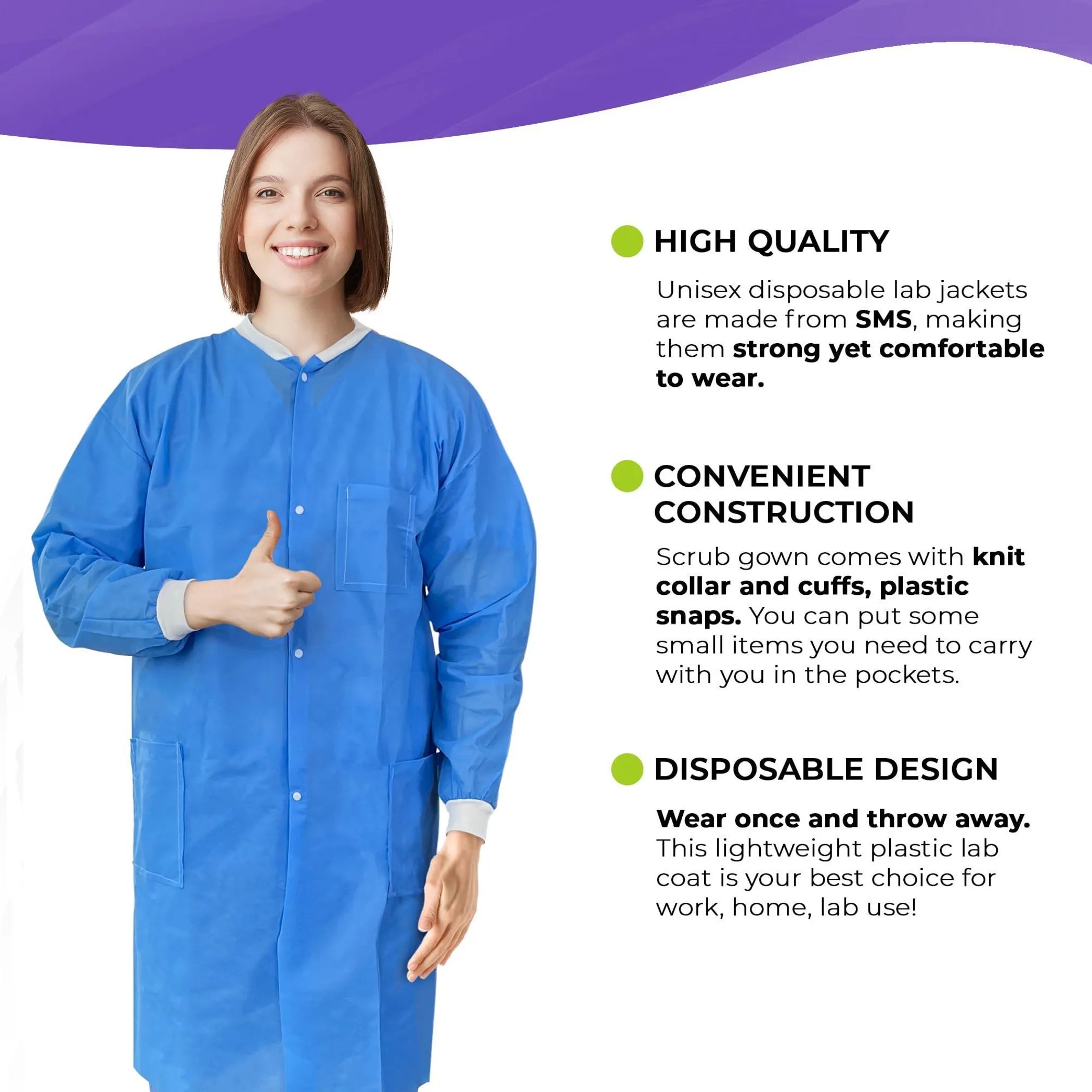 Medical Supply Disposable Lab Coats for Adults Large Blue Medical Disposable Clothing 10 Pack Splash Proof SMS 40 GSM Lab Coats Disposable with Long S