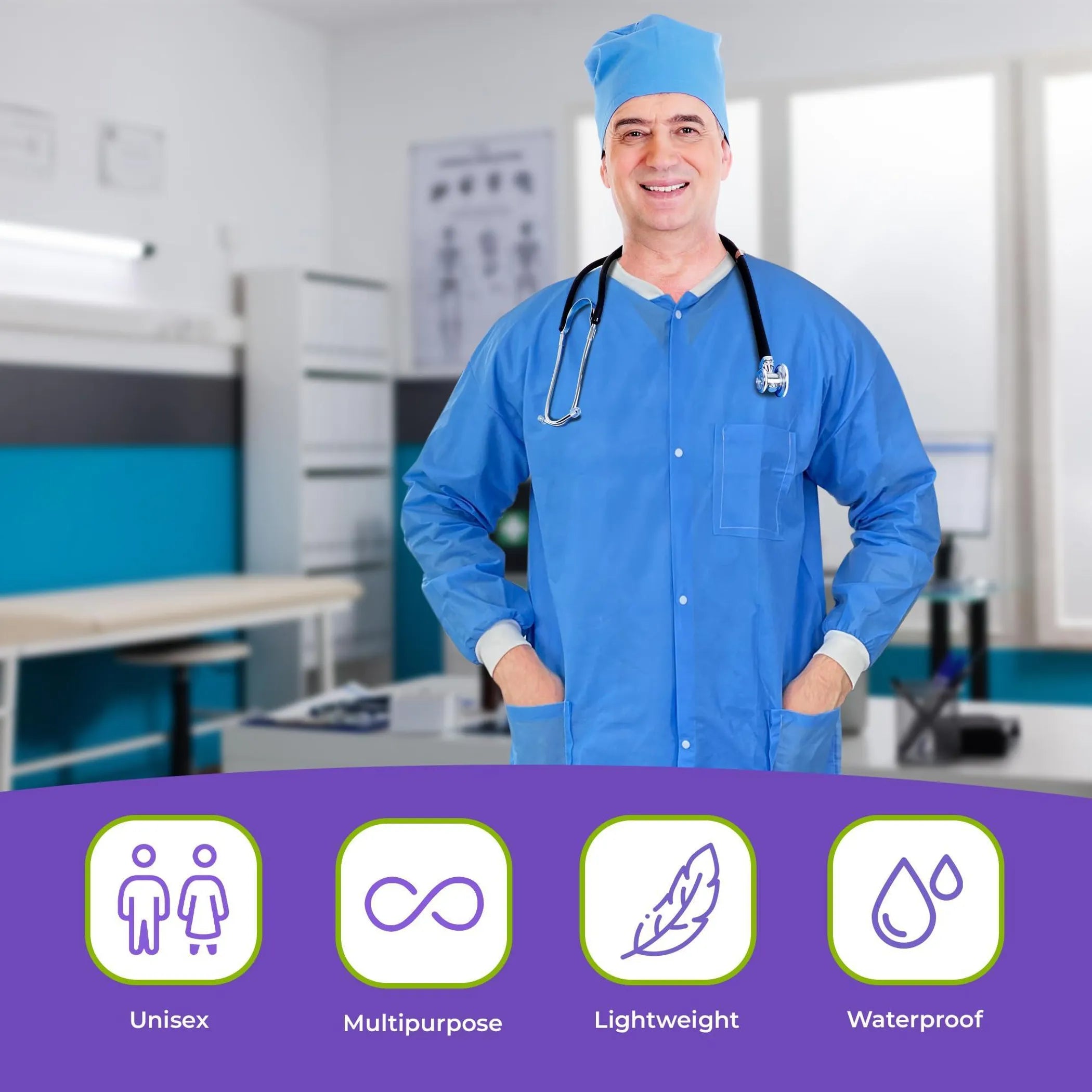 Medical Supply Disposable Lab Coats for Adults Large Blue Medical Disposable Clothing 10 Pack Splash Proof SMS 40 GSM Lab Coats Disposable with Long S
