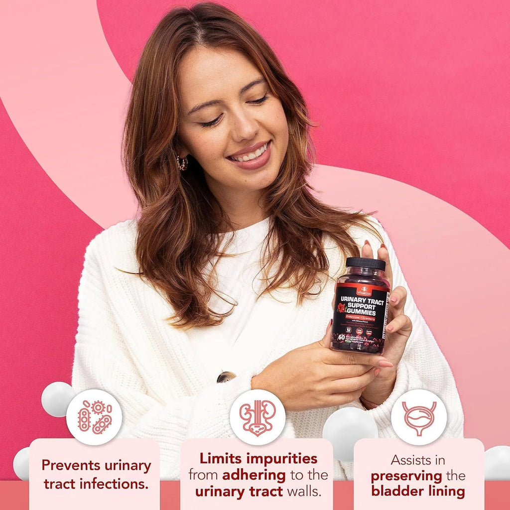 Potent Cranberry Gummies 1500mg with D Mannose Urinary Tract Health for Women & Men Urinary Flush & Bladder Fast Acting Support Supplements with Hibis