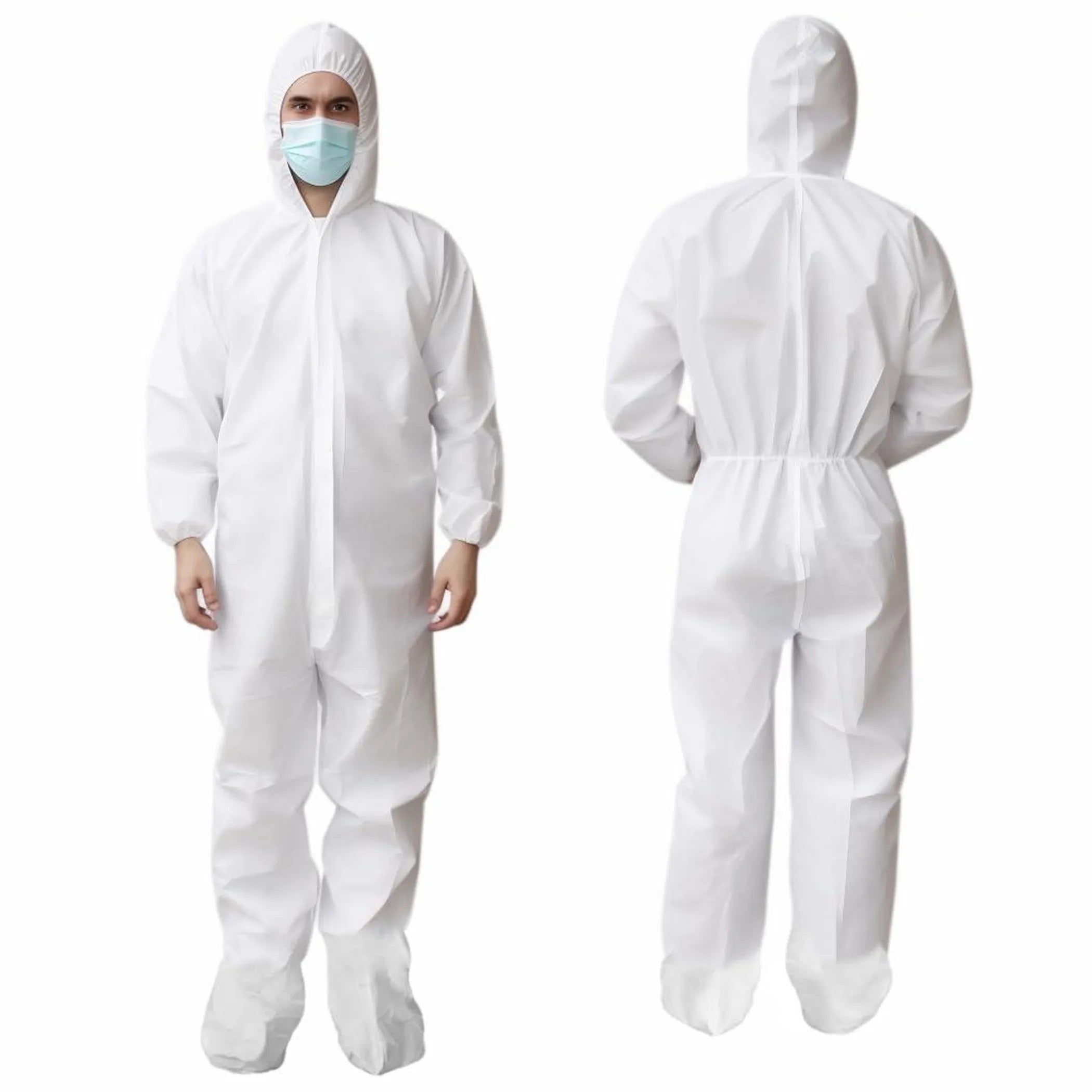 Medical Supply Disposable Coveralls for Men Women X Large Pack of 5 White Hazmat Suits Disposable with Hood Boots Elastic Cuffs Waterproof and Dense 6