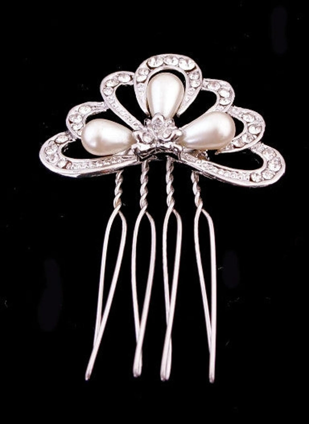 Wire Side Hair Comb with Drop Pearls & Swarovski Crystals